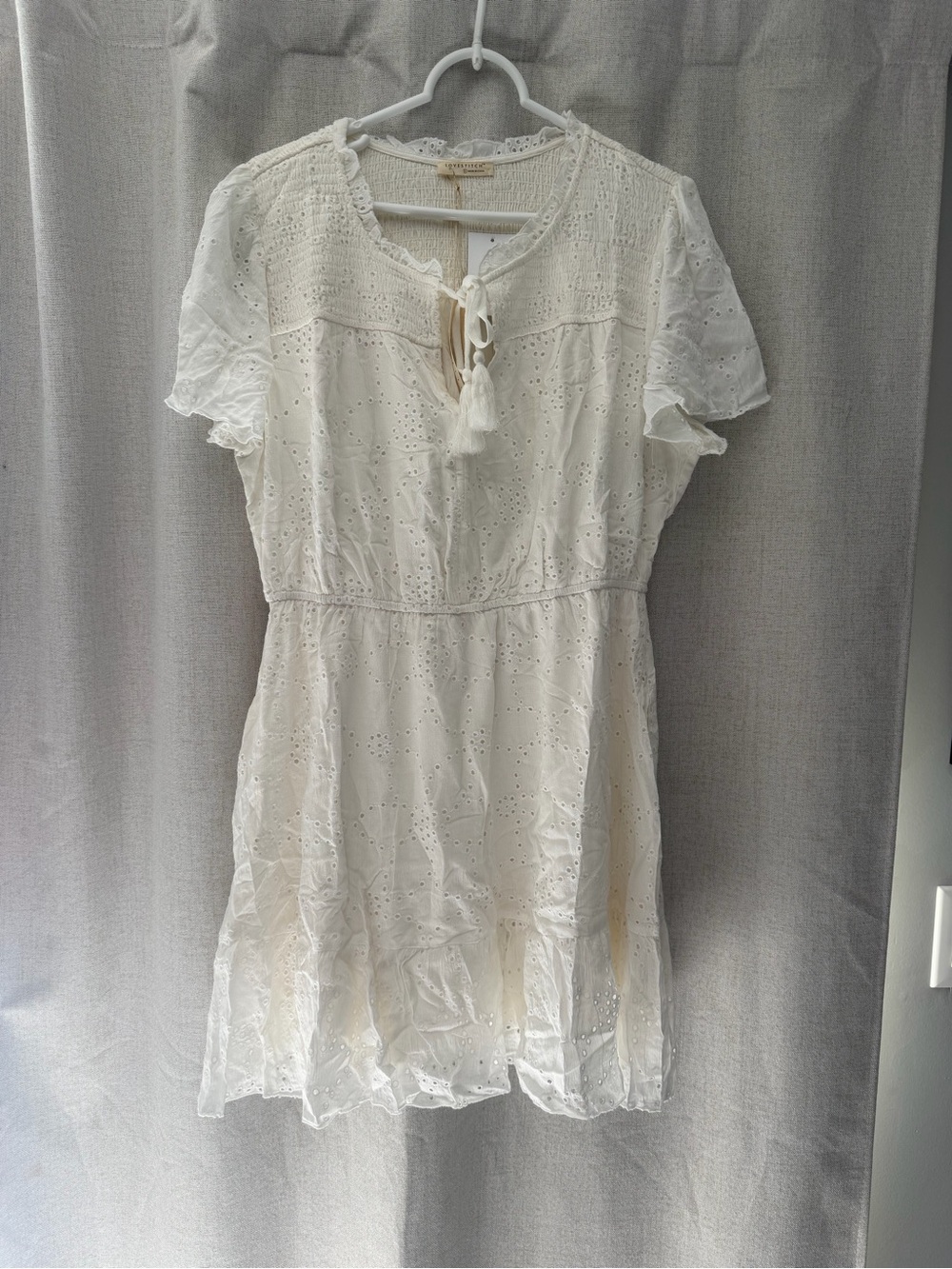 White Eyelet Tie-Front Mini Dress